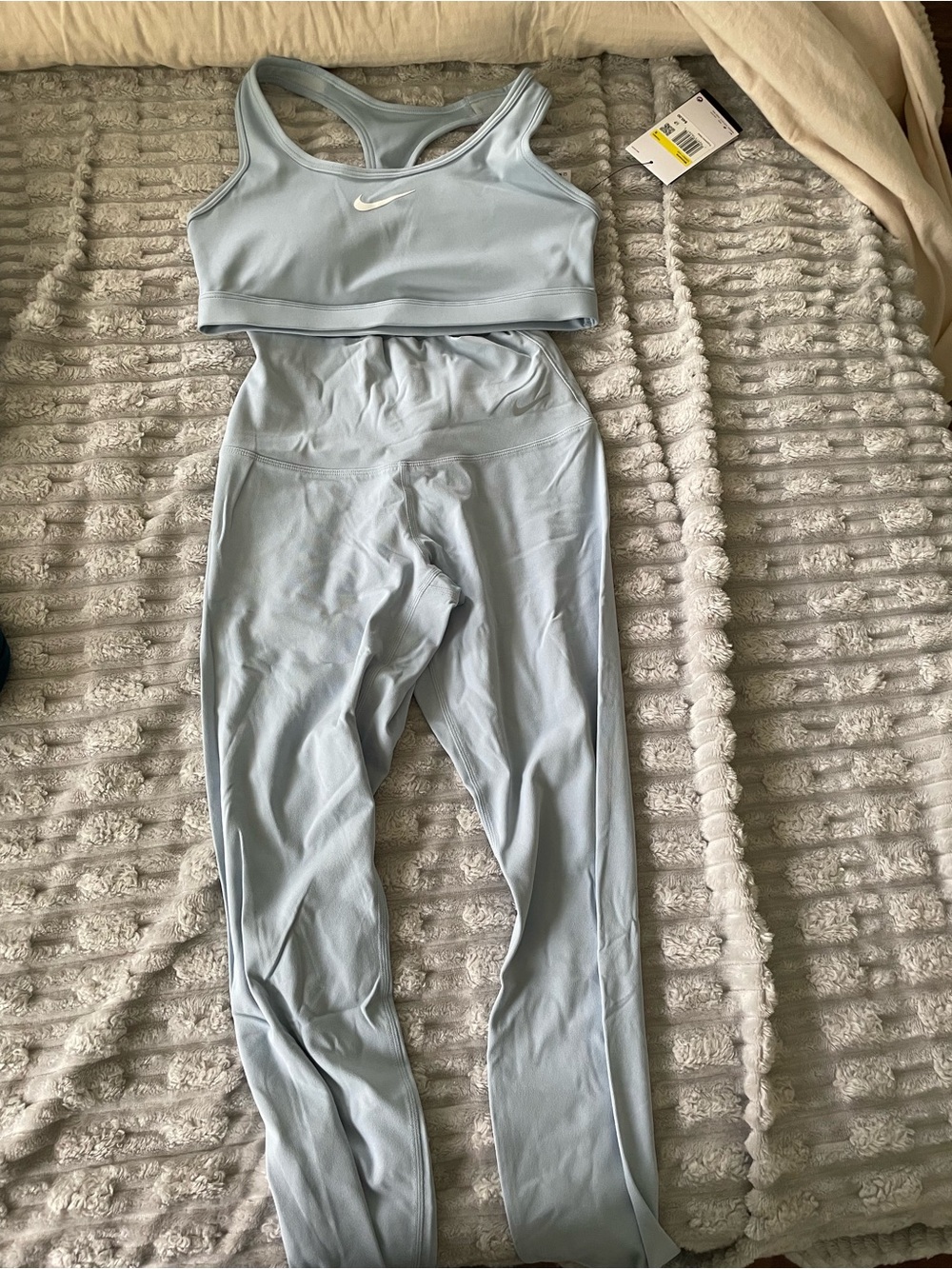 Nike Women's Pale Blue High-Waist Leggings with Matching Sports Bra